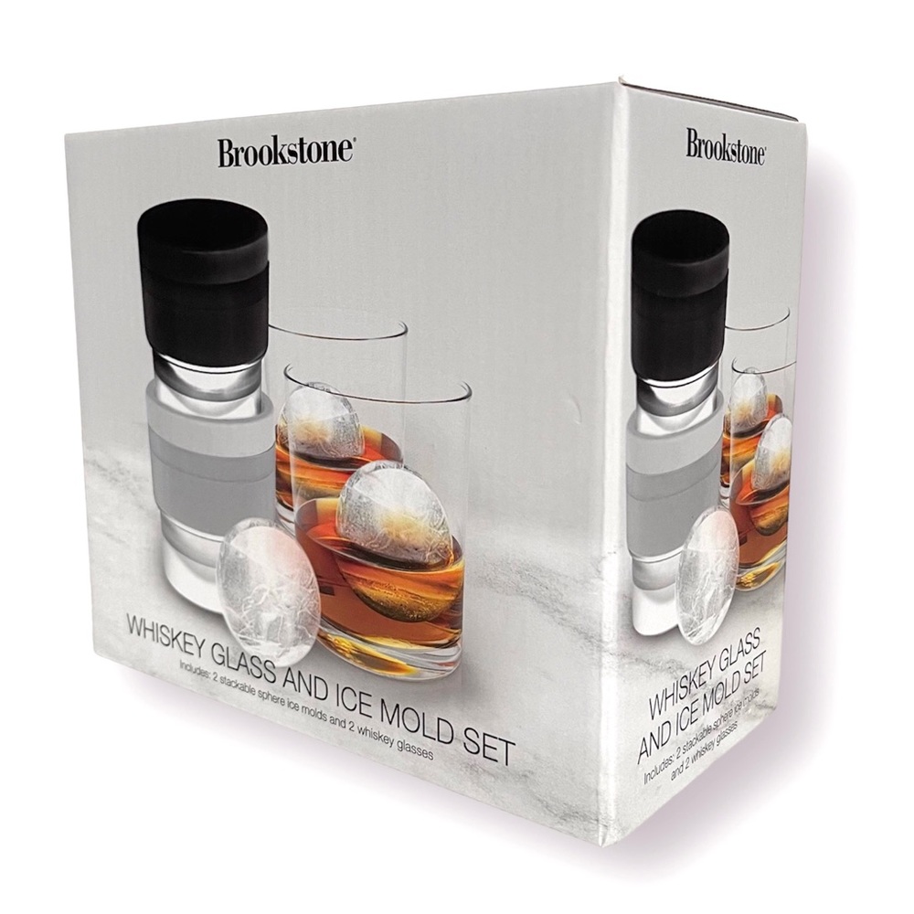 Brookstone Whiskey Ice Mold & Glass Set  Perfect Duet Glassware & Artisan Ice